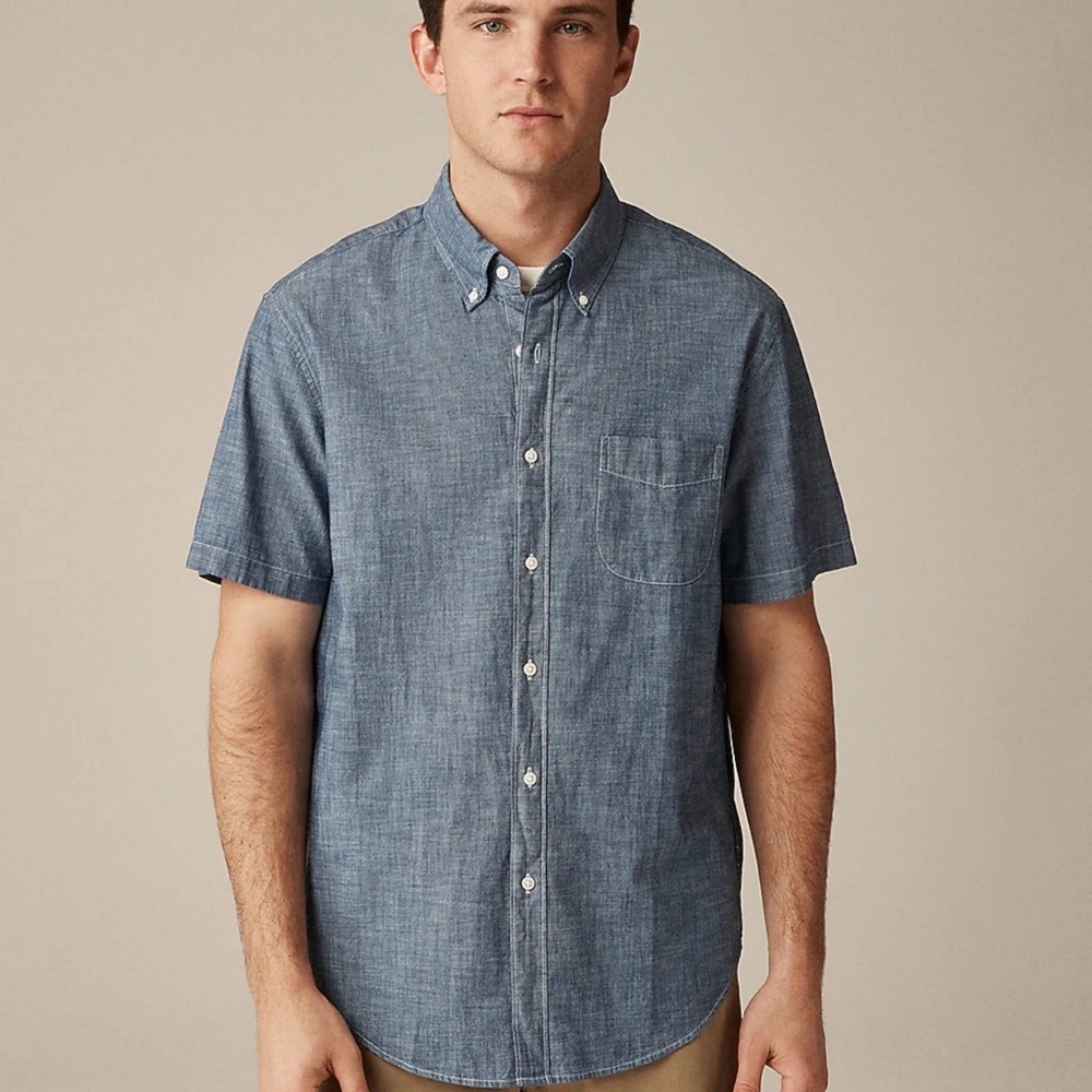 J. Crew Slim short-sleeve indigo organic chambray shirt